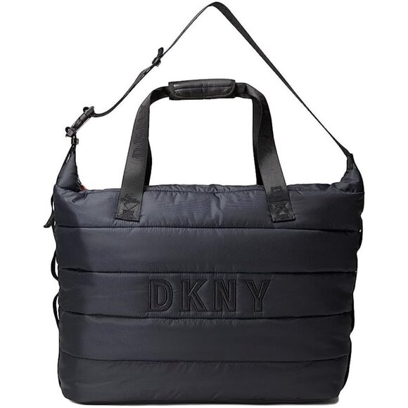 DKNY Nora "DKNY " Logo Unisex Soft Puffy Duffle Bag / Weekender, Black - Picture 1 of 16
